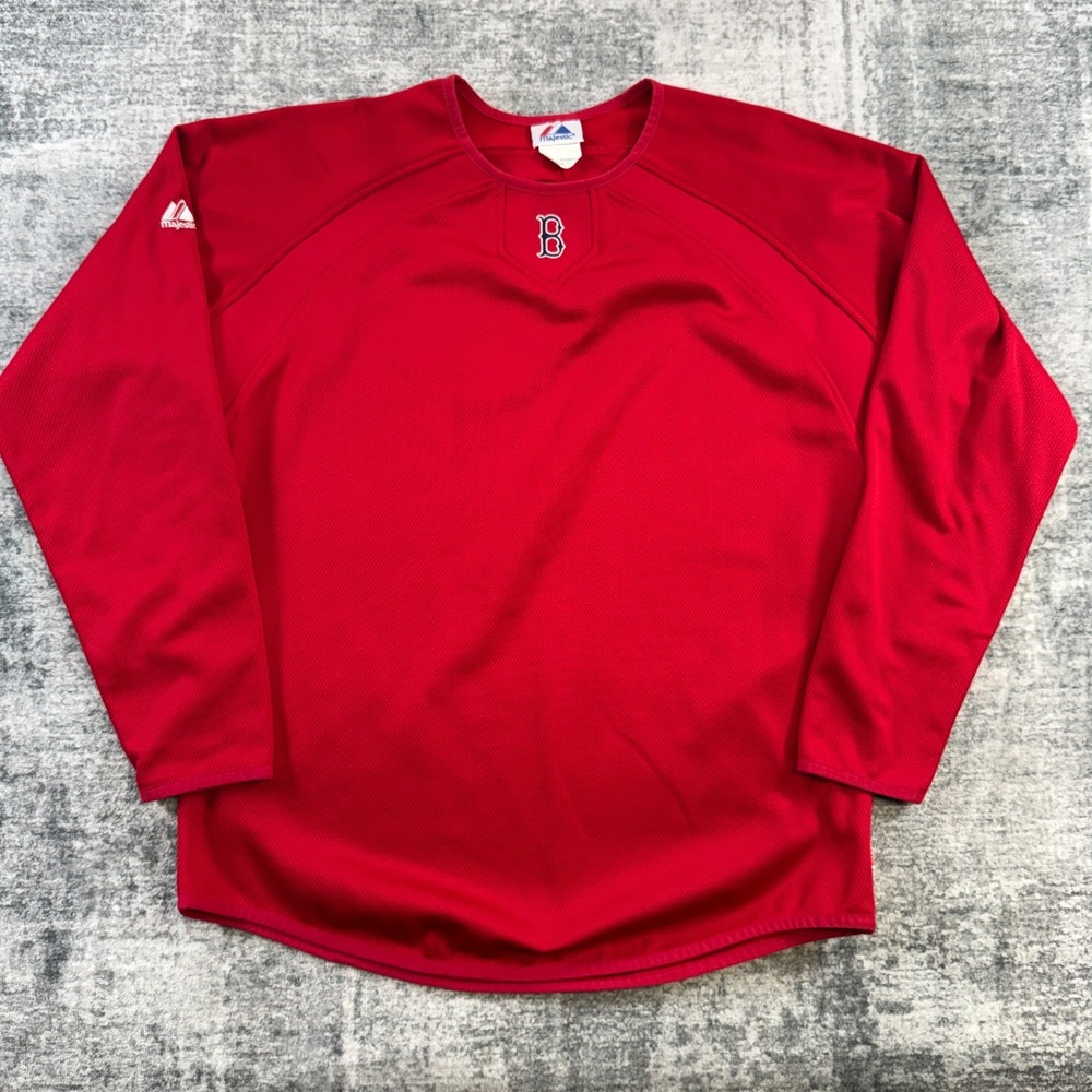 Boston Red Sox Shirt Mens Medium Majestic Therma Base Fleece Warm Up Y2K VTG